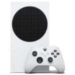 کنسول بازی مایکروسافت مدل Xbox Series S از همراه یک دسته ایکس باکس به صورت ایستاده از نمای روبه رو