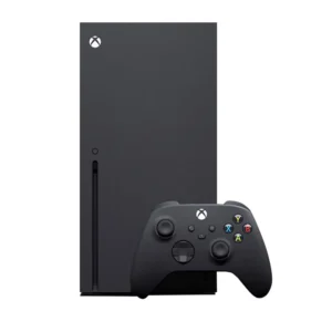 کنسول بازی مایکروسافت مدل Xbox Series X همراه یک دسته از نمای روبه رو
