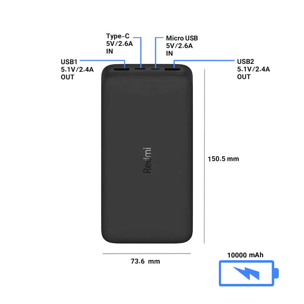 پاوربانک شیائومی Redmi PB100LZM ظرفیت 10000mAh
